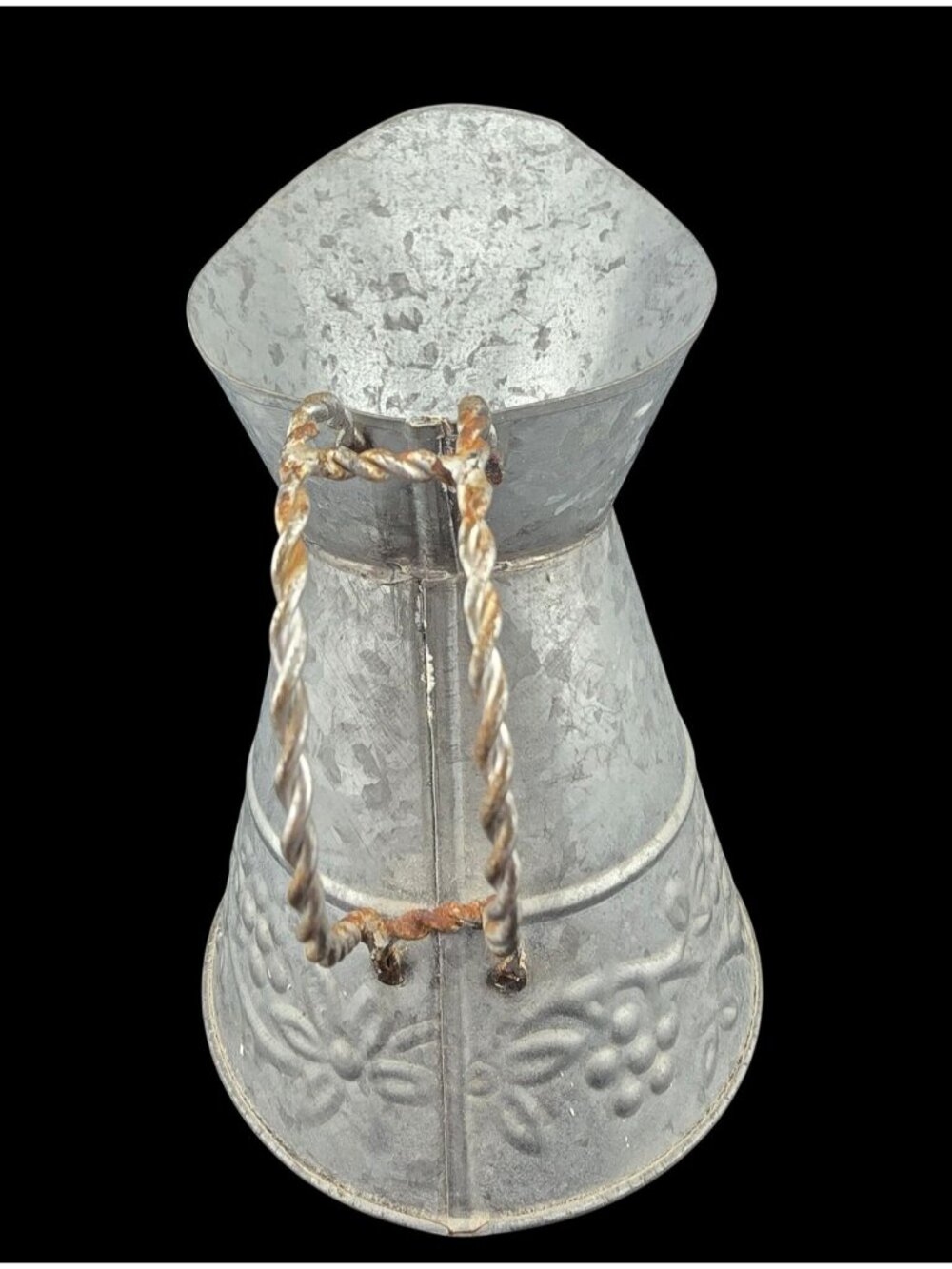 Galvanized Metal Pitcher With Embossed Floral Design & Twisted Handle - Picture 6 of 15